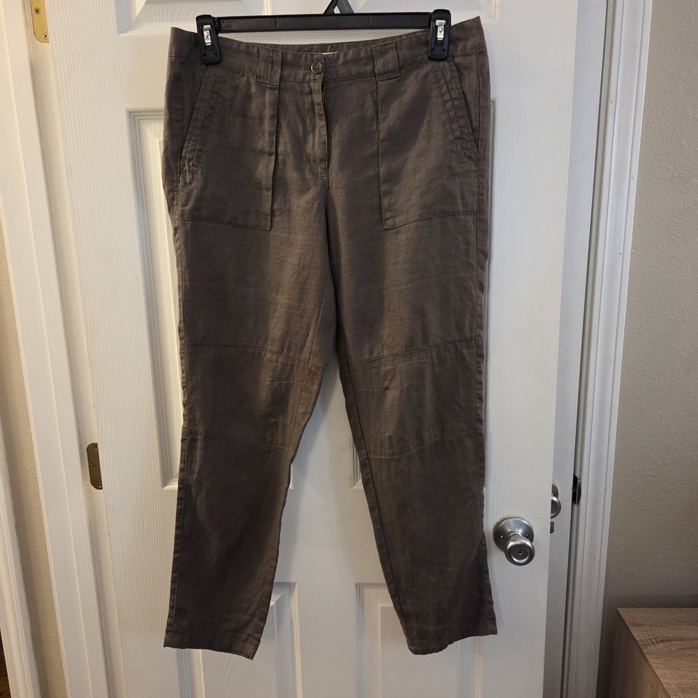 Loft sz 6 green 100% linen pants zip/button casual everyday summer lightweight